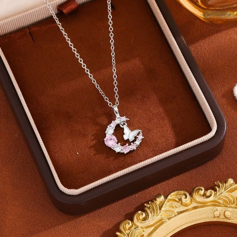 گردنبند سوارسکی طرح پروانه+زنجیر استیل